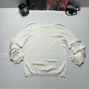 Cream Soft Feminine KnitSweaterRuffle Sleeve Lightweight Crewneck NY Collection